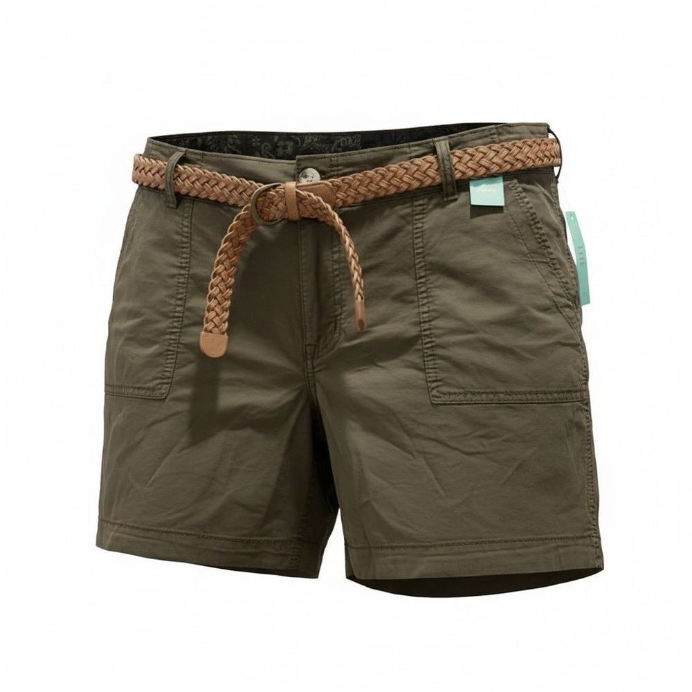 Maurices Womens 18W Olive Green Utility Shorts Mid Rise Braided Belt 5" Inseam
